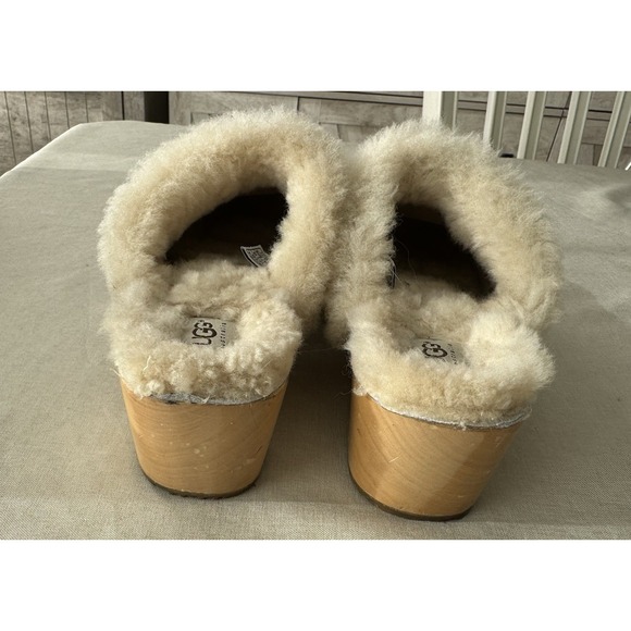 UGG Australia Shearling Clogs Womens 10 Plum Suede Wood Sole Slip On Fur Lined - Picture 14 of 16